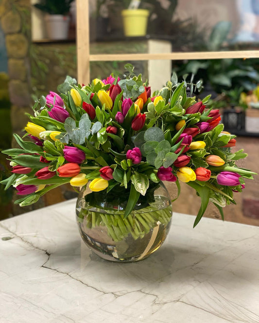 Rainbow Tulip Vase Arrangement